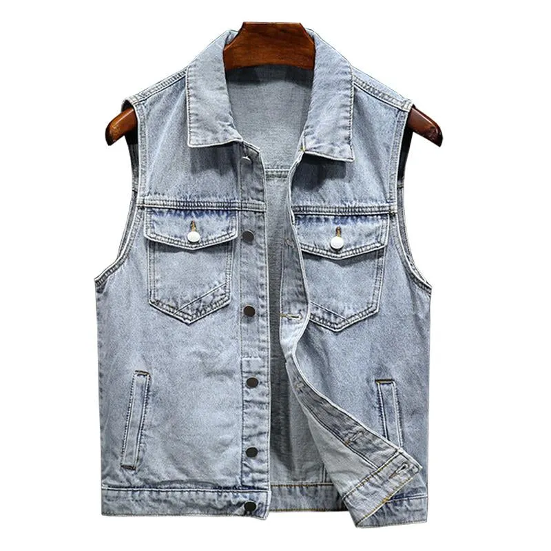 Men's Casual Lapel Multi Pocket Slim Denim Vest 47069073M