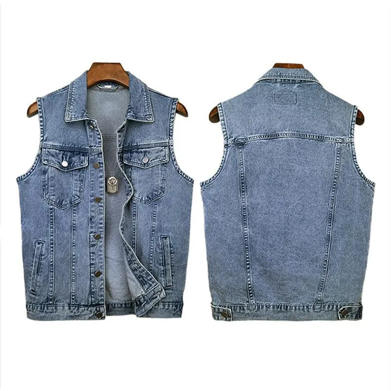 Men's Casual Lapel Multi Pocket Slim Denim Vest 47069073M