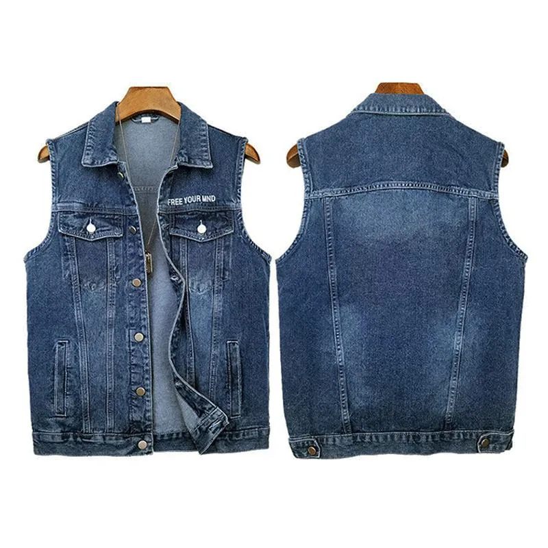 Men's Casual Lapel Multi Pocket Slim Denim Vest 47069073M