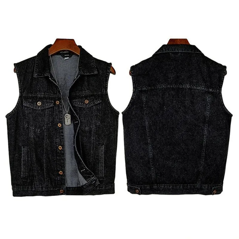 Men's Casual Lapel Multi Pocket Slim Denim Vest 47069073M