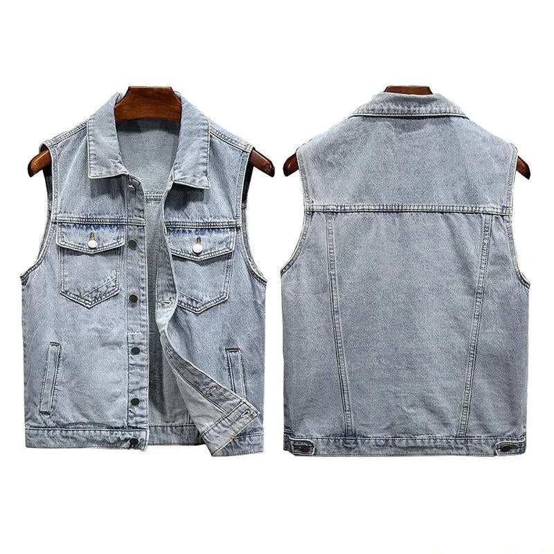 Men's Casual Lapel Multi Pocket Slim Denim Vest 47069073M