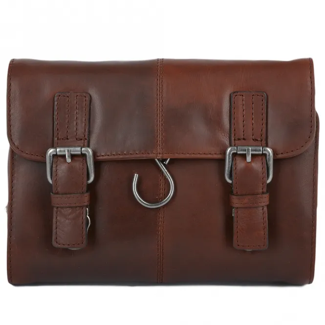 Mens Leather Hanging Toiletry Bag Tan : Phil