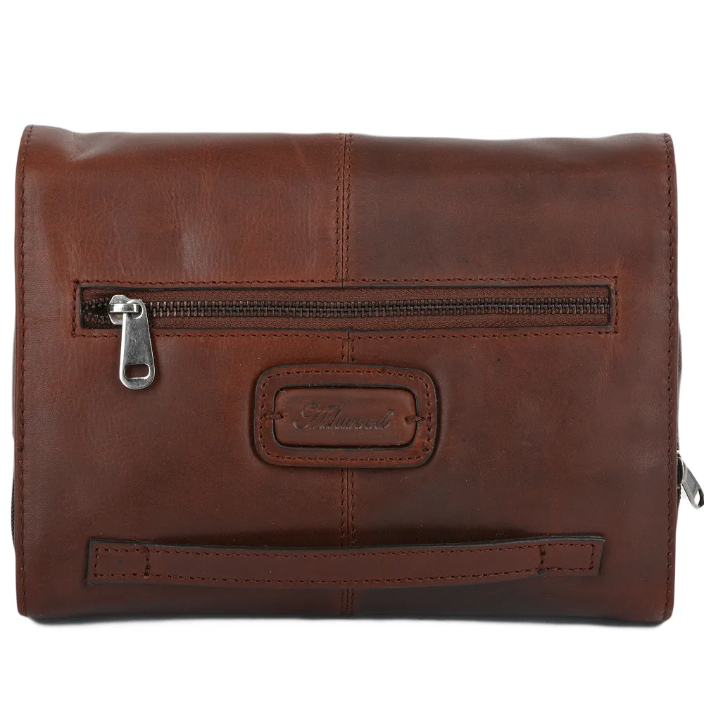 Mens Leather Hanging Toiletry Bag Tan : Phil