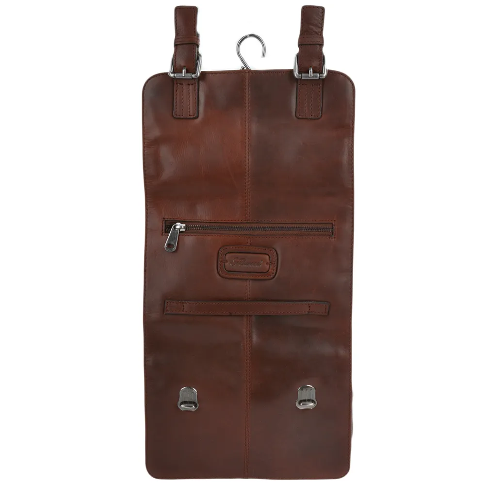 Mens Leather Hanging Toiletry Bag Tan : Phil