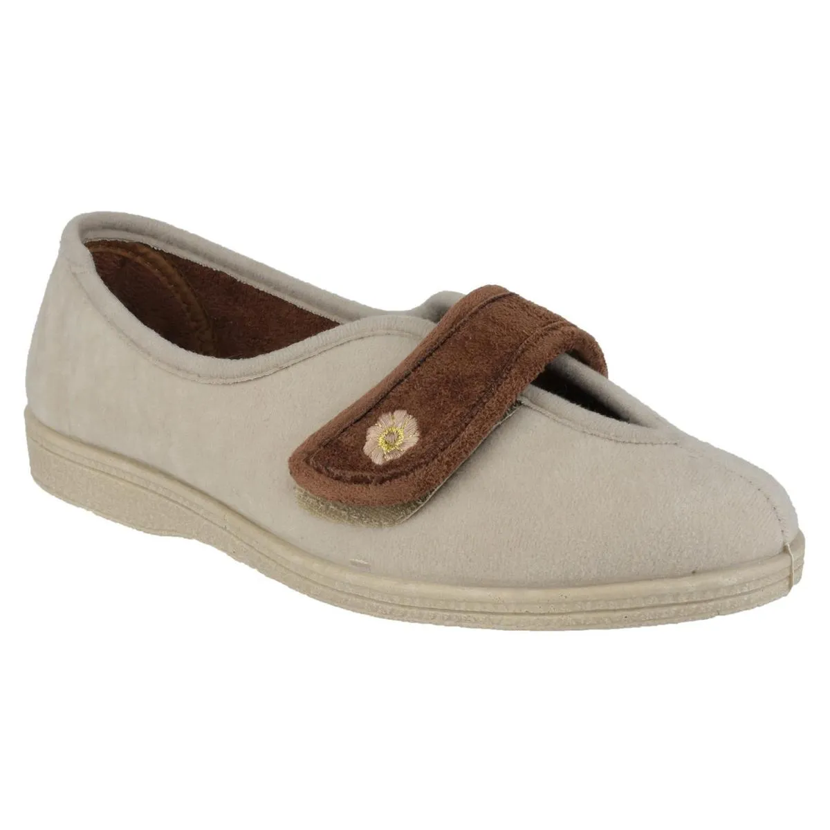 Mirak Andrea Touch Fastening Slipper Beige