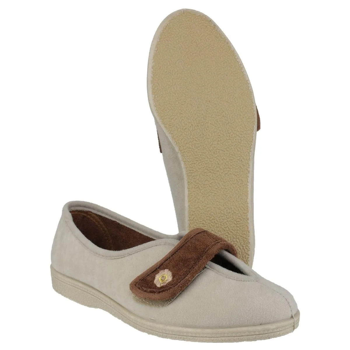 Mirak Andrea Touch Fastening Slipper Beige