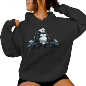 Muscle Gym Panda Bodybuilder Weightlifting Motivational Women Hoodie