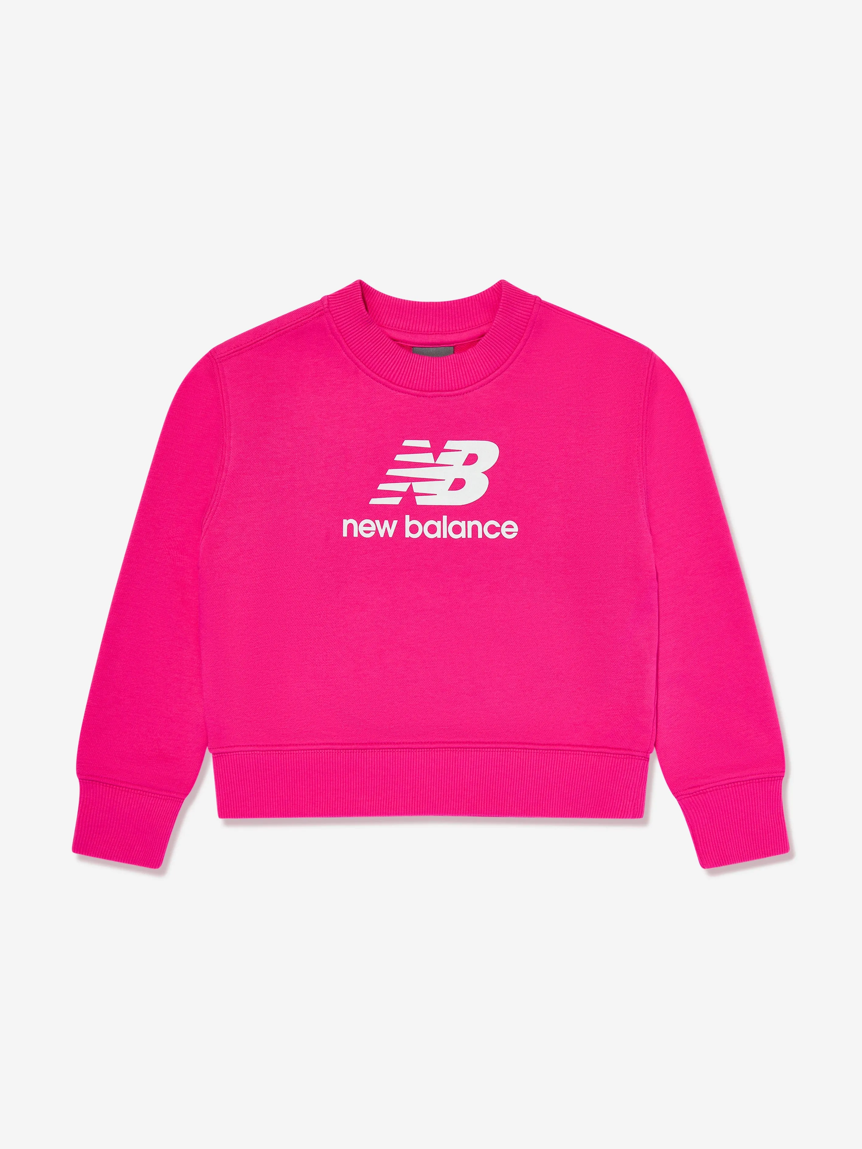 New Balance Girls French Terry Stacked Logo Sweatshirt in Pink