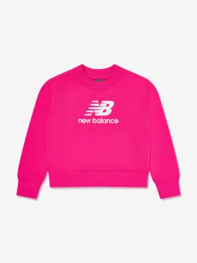 New Balance Girls French Terry Stacked Logo Sweatshirt in Pink