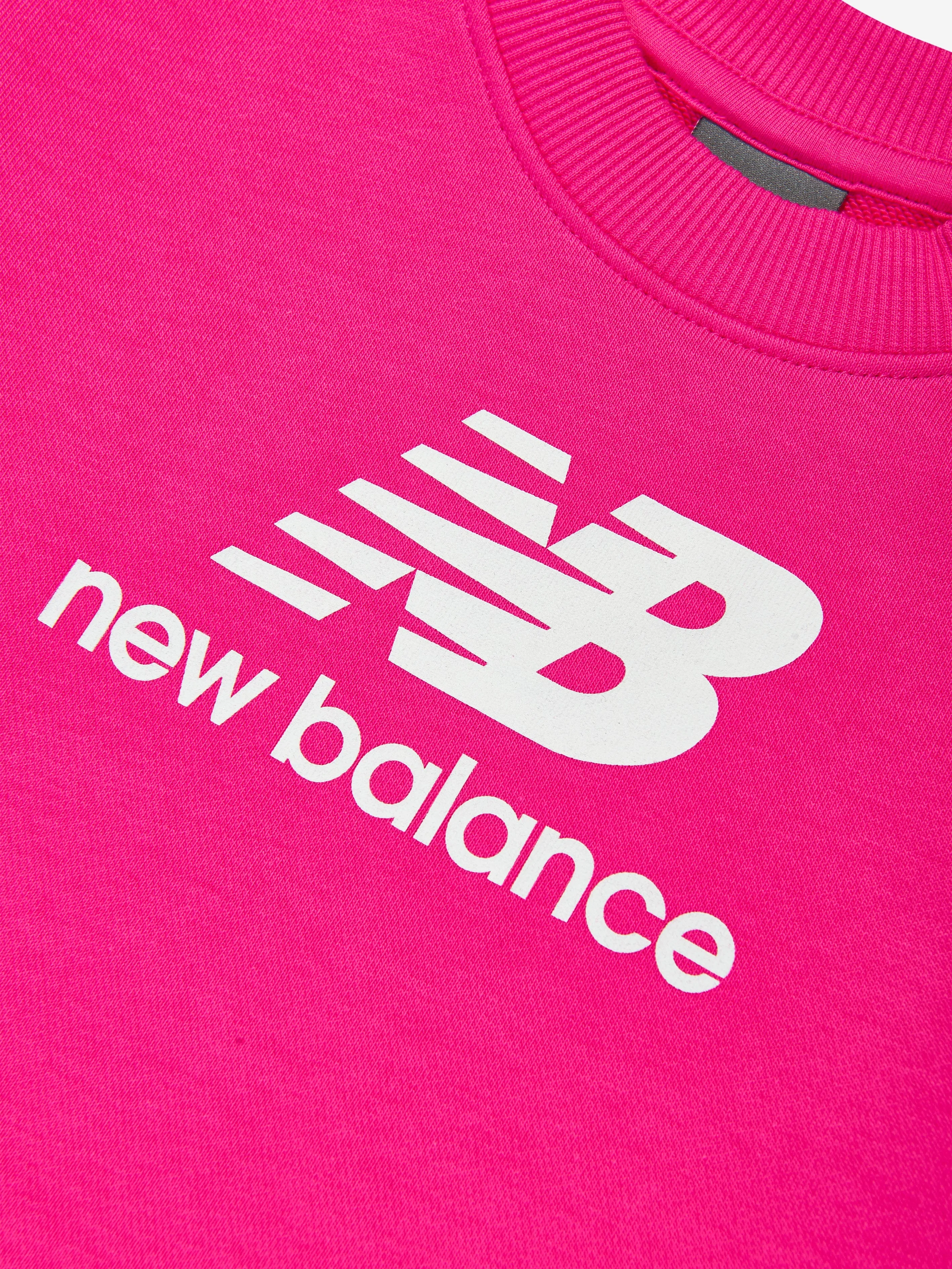 New Balance Girls French Terry Stacked Logo Sweatshirt in Pink