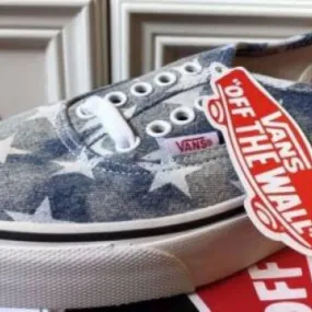 New Vans Authentic Acid Denim Washed Stars Blue USA Wome...