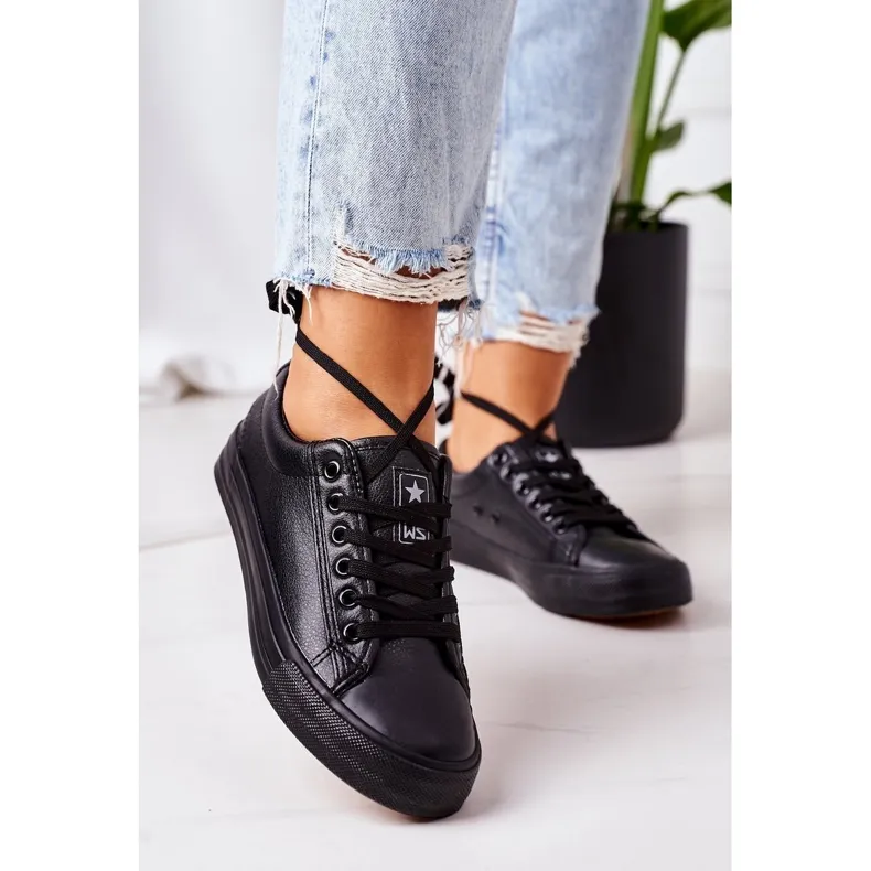 NEWS Women's Black Leather Sneakers Mega