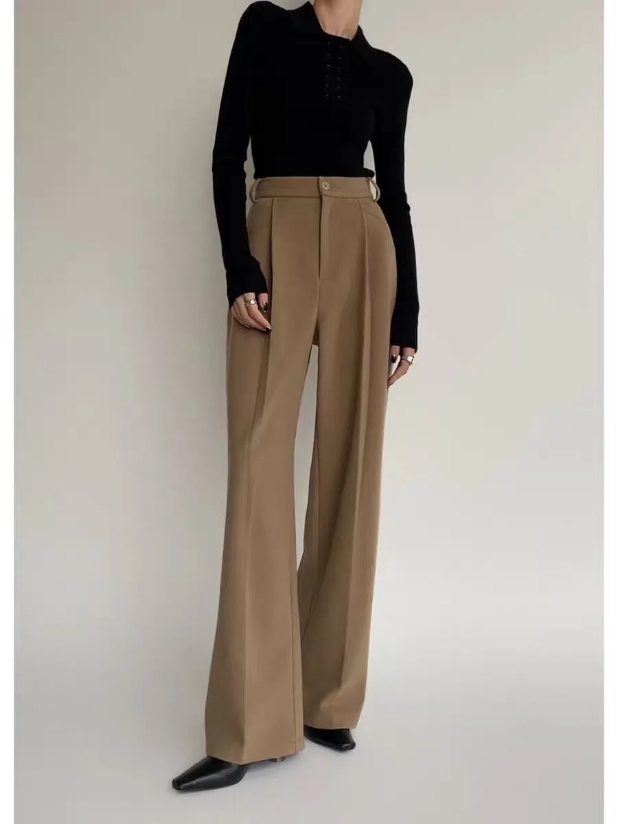 PAPERLLL Xinjian high-waisted high-end drape trousers straight-leg wool wide-leg suit pants for women 2023 autumn and winter (B4