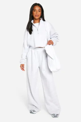 Petite Half Zip Cropped Sweatshirt Wide Leg Tracksuit