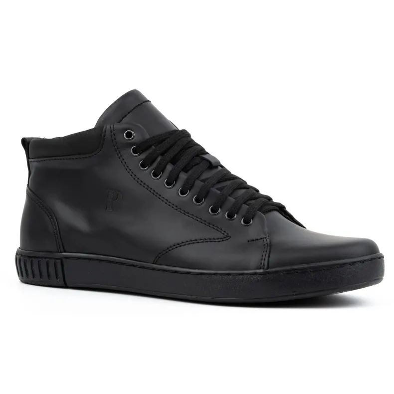 Polbut Men's leather sneakers 2108, black