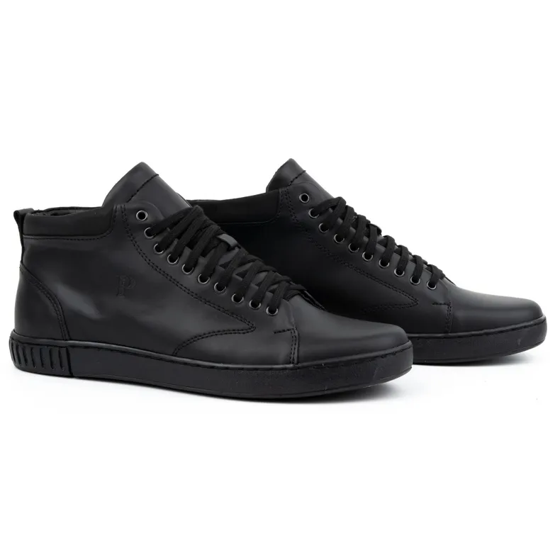 Polbut Men's leather sneakers 2108, black