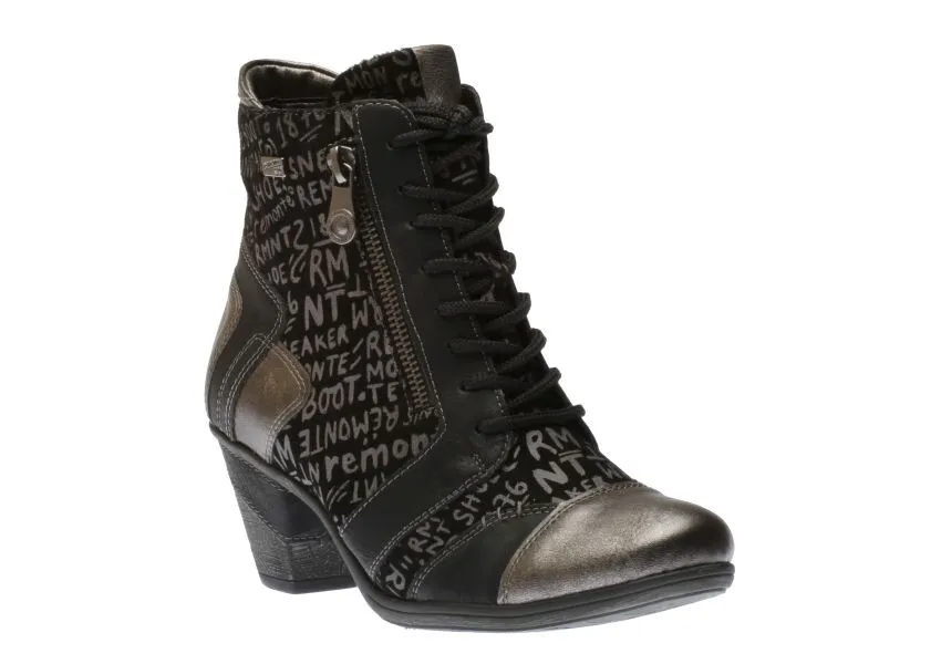 Posen Black Print Lace-Up Ankle Boot