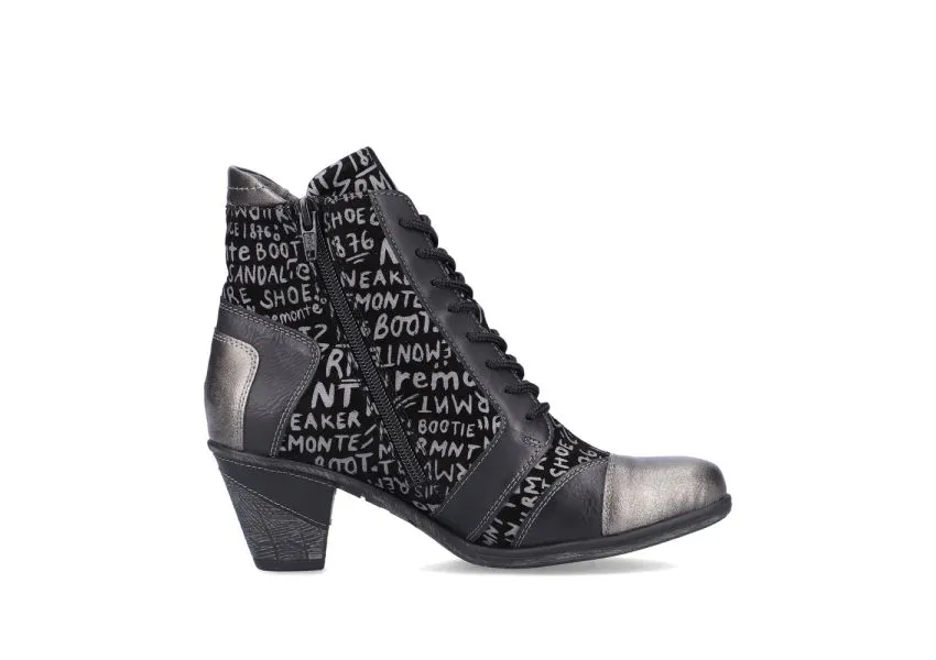 Posen Black Print Lace-Up Ankle Boot