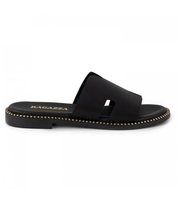 Ragazza Leather Slipper- Black 01041