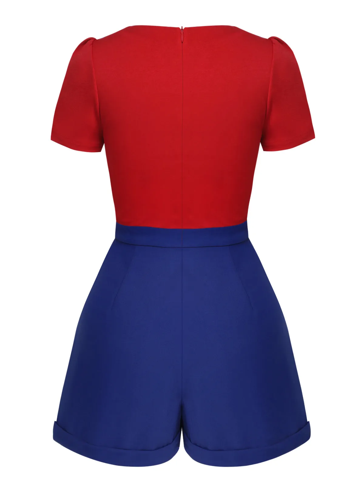 Red & Blue 1950s Solid Tie Romper