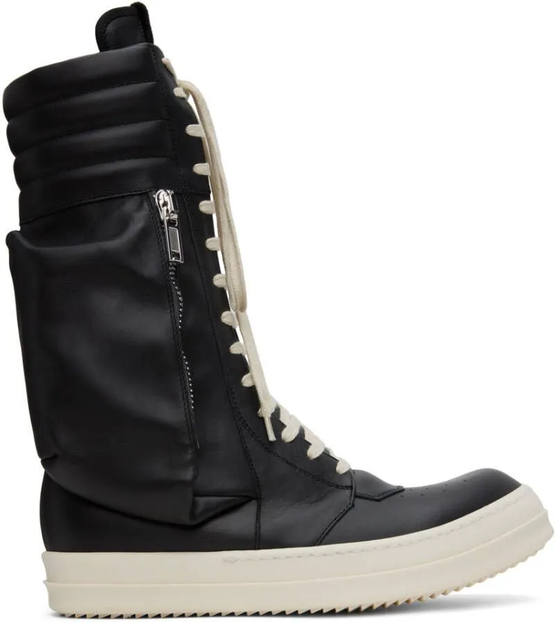 Rick Owens Green Leather High Sneakers