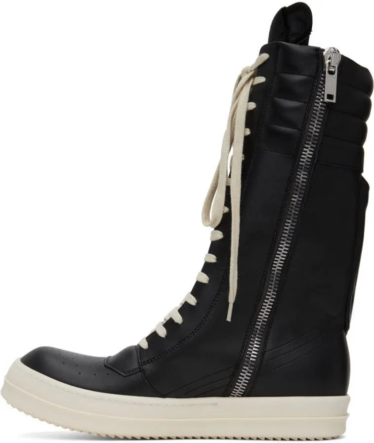 Rick Owens Green Leather High Sneakers