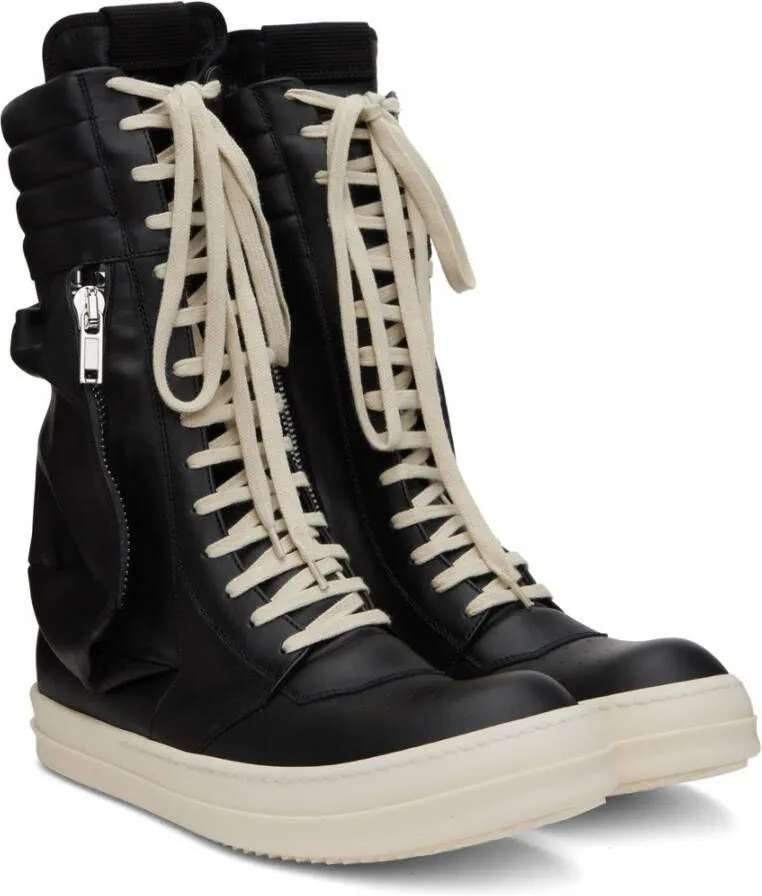 Rick Owens Green Leather High Sneakers