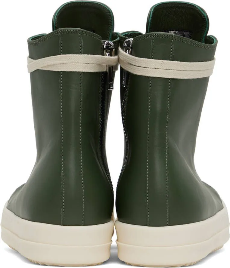 Rick Owens Green Leather High Sneakers