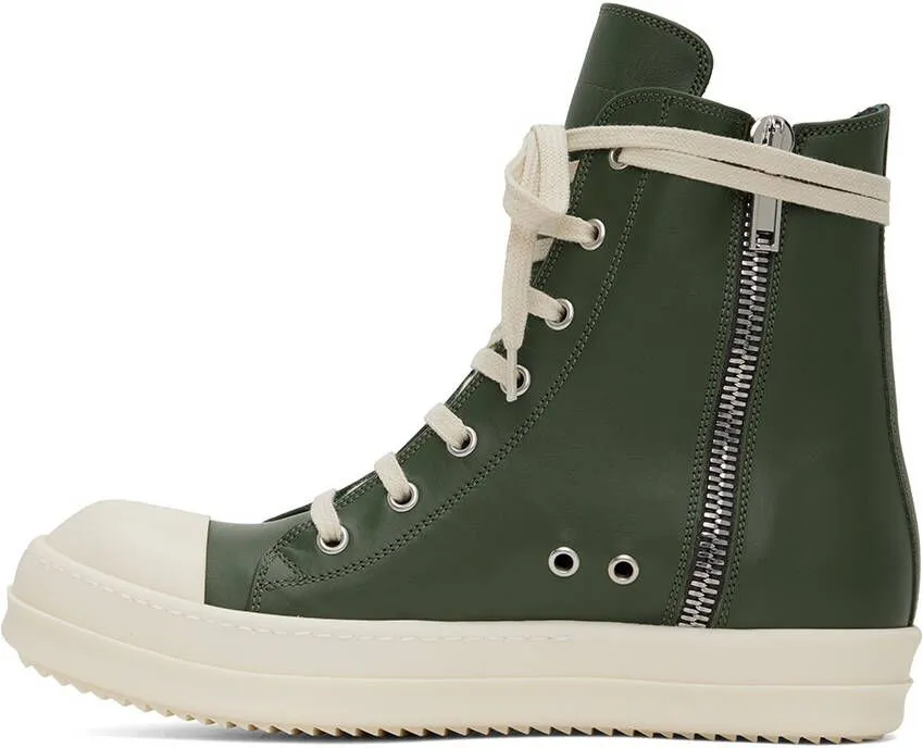 Rick Owens Green Leather High Sneakers