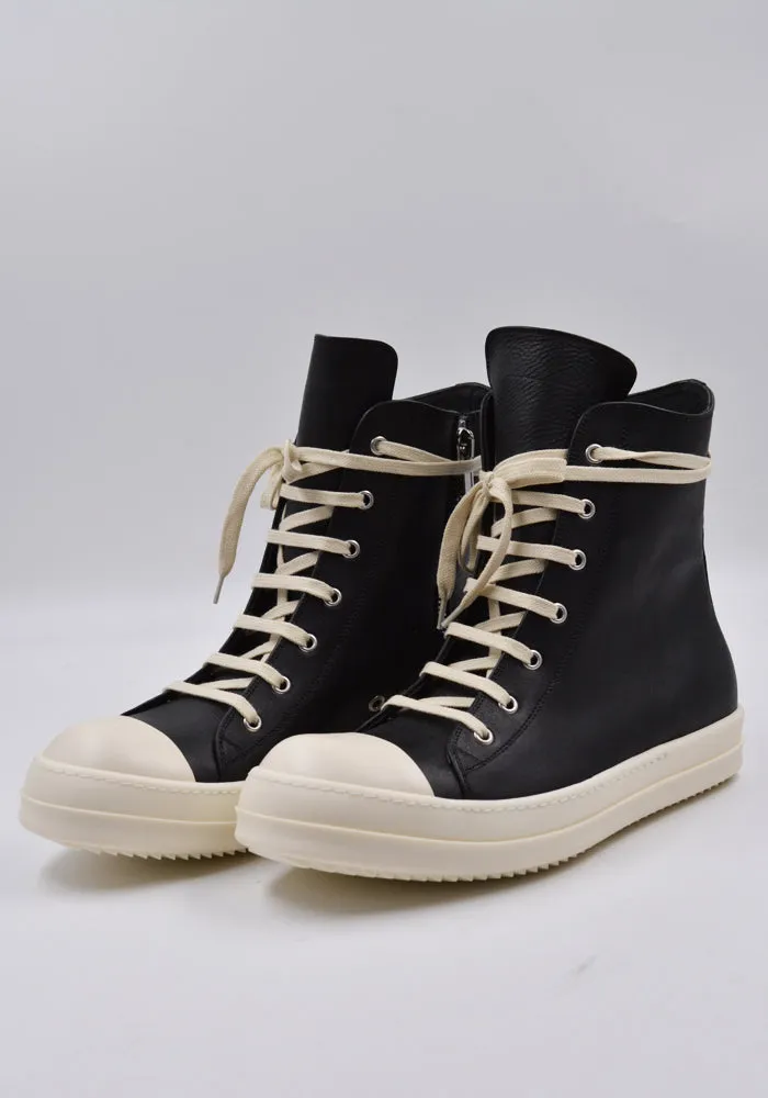 RICK OWENS MEN RU01D3890 LOO LEATHER HI-CUT SNEAKERS BLACK/MILK