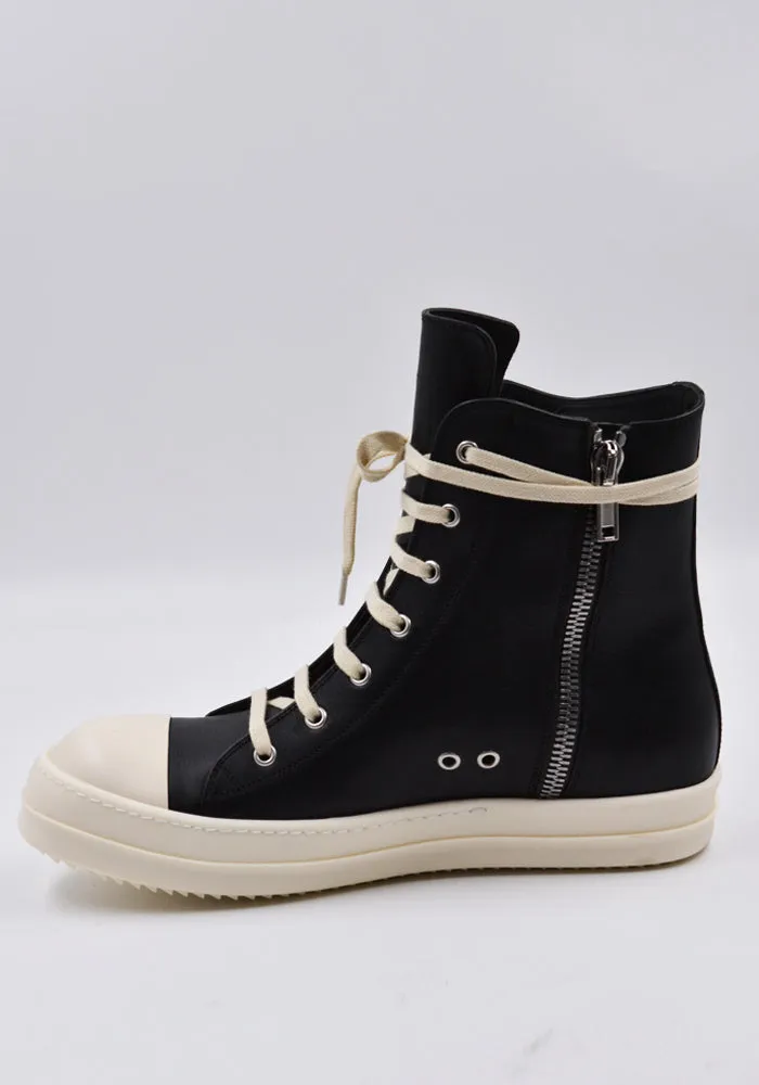 RICK OWENS MEN RU01D3890 LOO LEATHER HI-CUT SNEAKERS BLACK/MILK