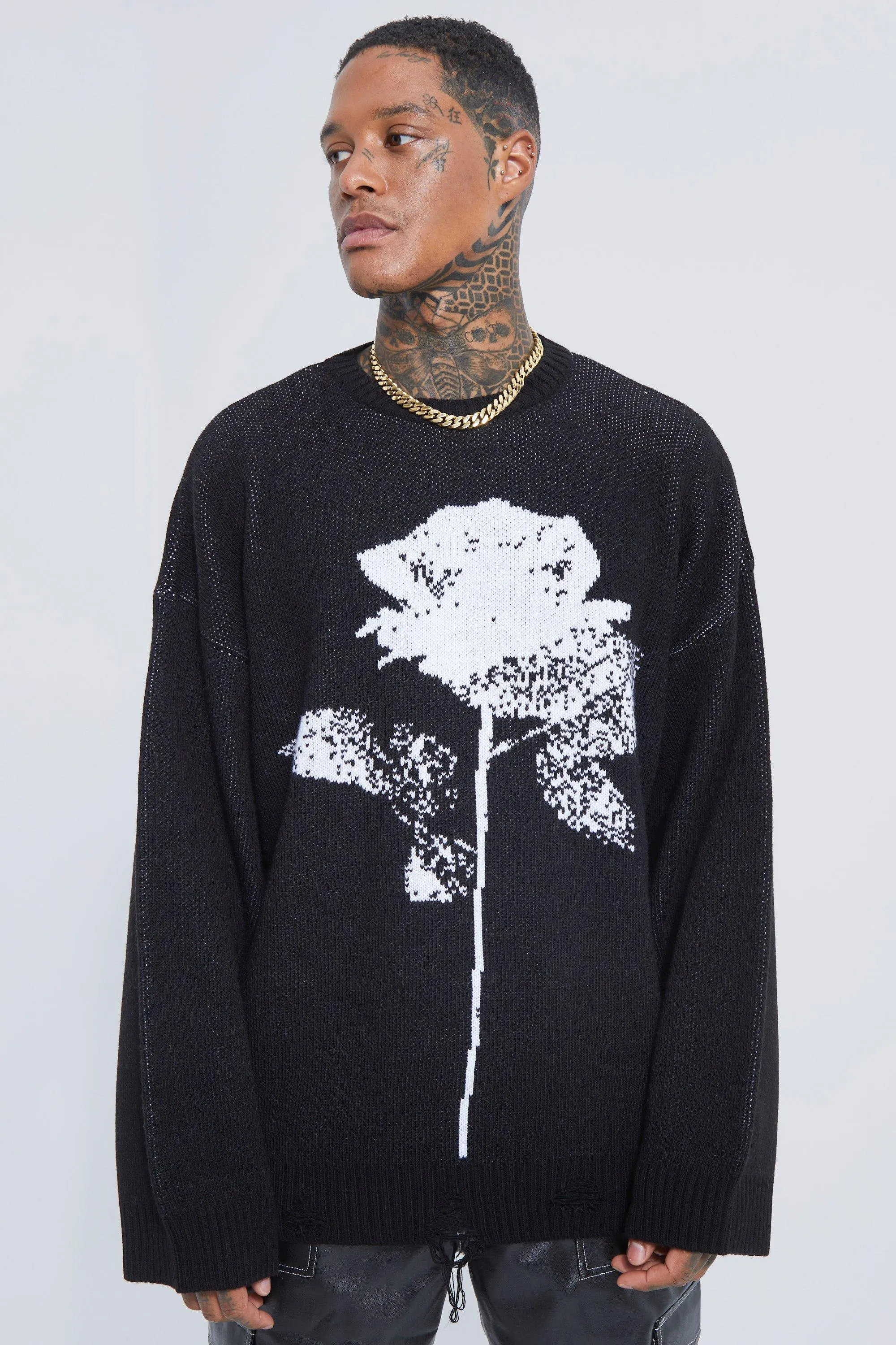 Rose Ditressed Hem Knitted Jumper | boohooMAN UK