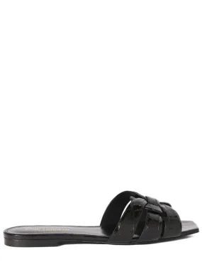 Saint Laurent   10mm Tribute croc embossed flat sandals 