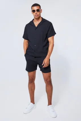 Short Sleeve Boxy Crinkle Shirt & Short | boohooMAN UK