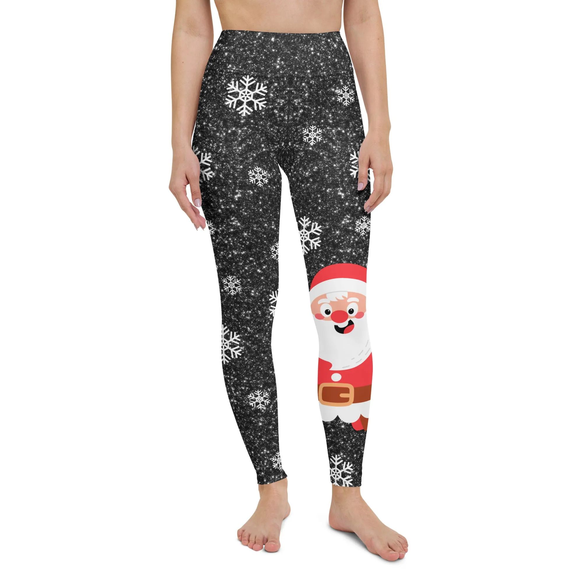 Sparkly Santa Print Yoga Leggings