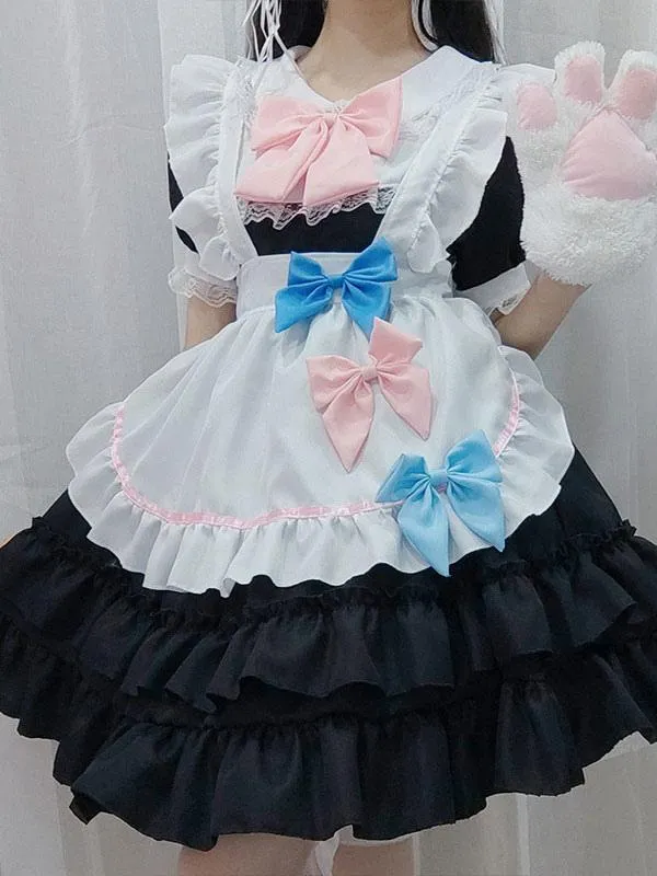 Sweet Lolita Dress Polyester Short Sleeves Ruffles Dress