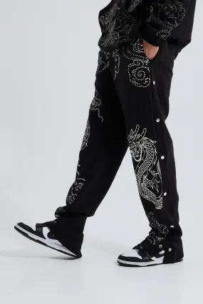 Tall Relaxed Side Popper Dragon Print Joggers | boohooMAN UK