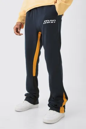 Tall Slim Fit Flare Colour Block Gusset Joggers In Navy | boohooMAN UK