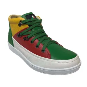 Travel Fox Cancun Men's Red/Green/Yellow Leather Mid Top Sneakers 916103-33