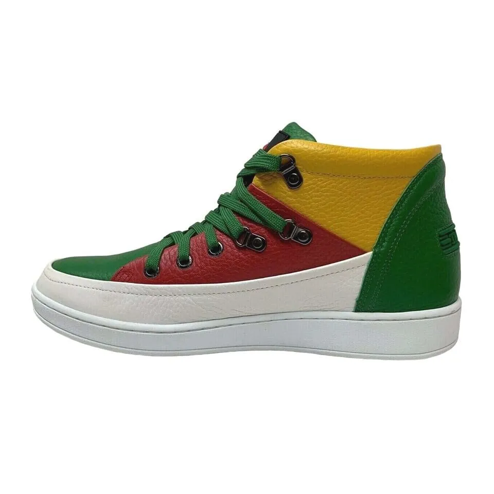 Travel Fox Cancun Men's Red/Green/Yellow Leather Mid Top Sneakers 916103-33