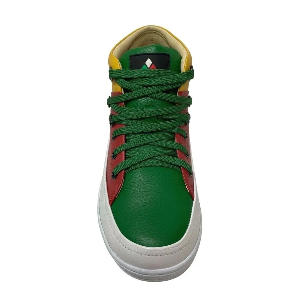 Travel Fox Cancun Men's Red/Green/Yellow Leather Mid Top Sneakers 916103-33