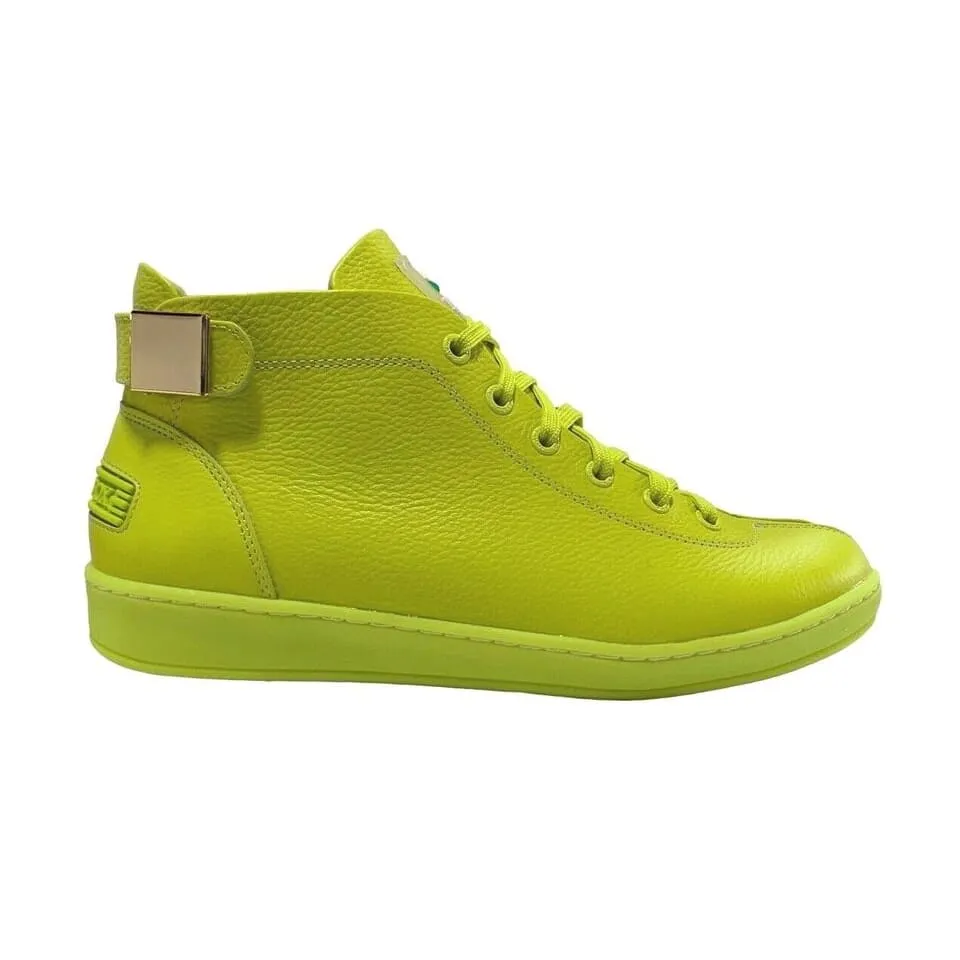 Travel Fox Men's Neon Green Nappa Leather Mid Top Sneakers 915601-39