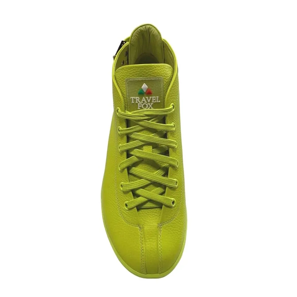 Travel Fox Men's Neon Green Nappa Leather Mid Top Sneakers 915601-39