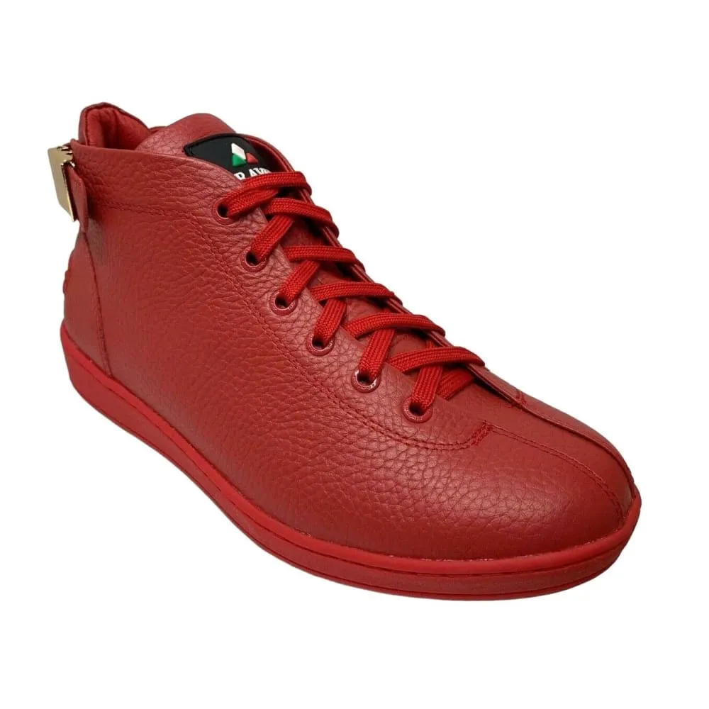 Travel Fox Men's Red Nappa Leather Mid Top Sneakers 915601-04