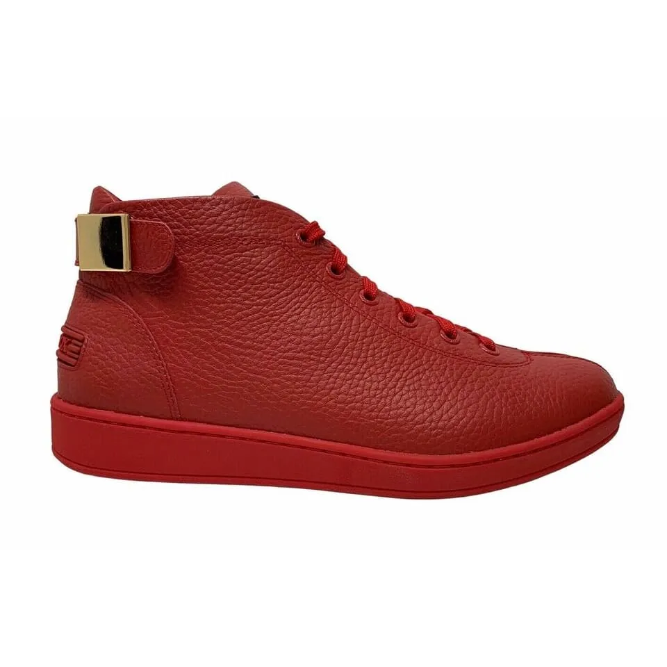 Travel Fox Men's Red Nappa Leather Mid Top Sneakers 915601-04