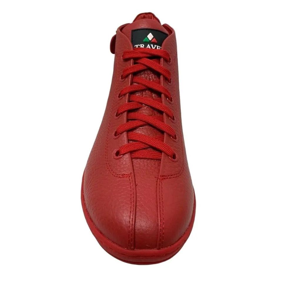 Travel Fox Men's Red Nappa Leather Mid Top Sneakers 915601-04