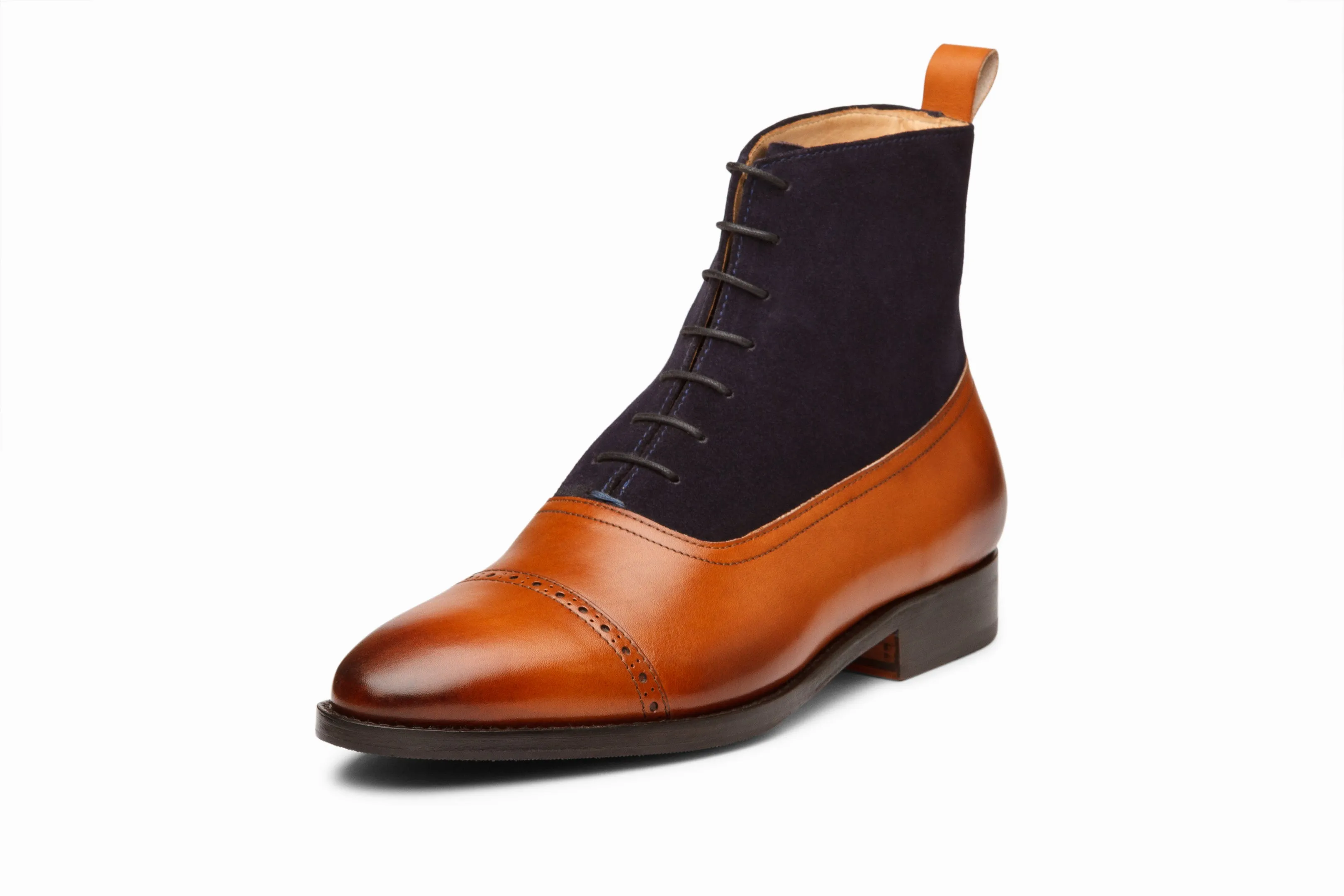 Two Tone Balmoral Leather Boot - Tan/Navy Suede