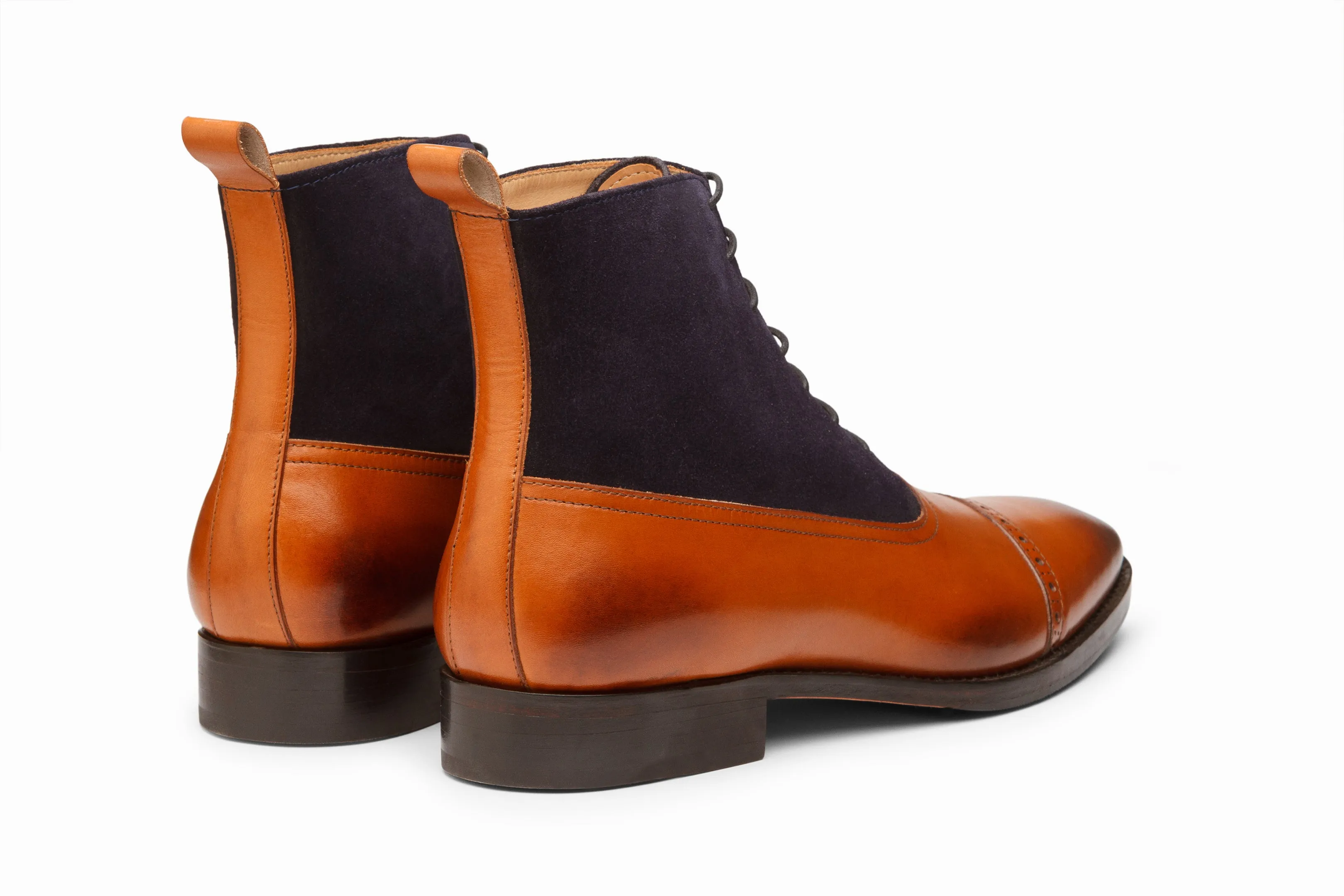 Two Tone Balmoral Leather Boot - Tan/Navy Suede