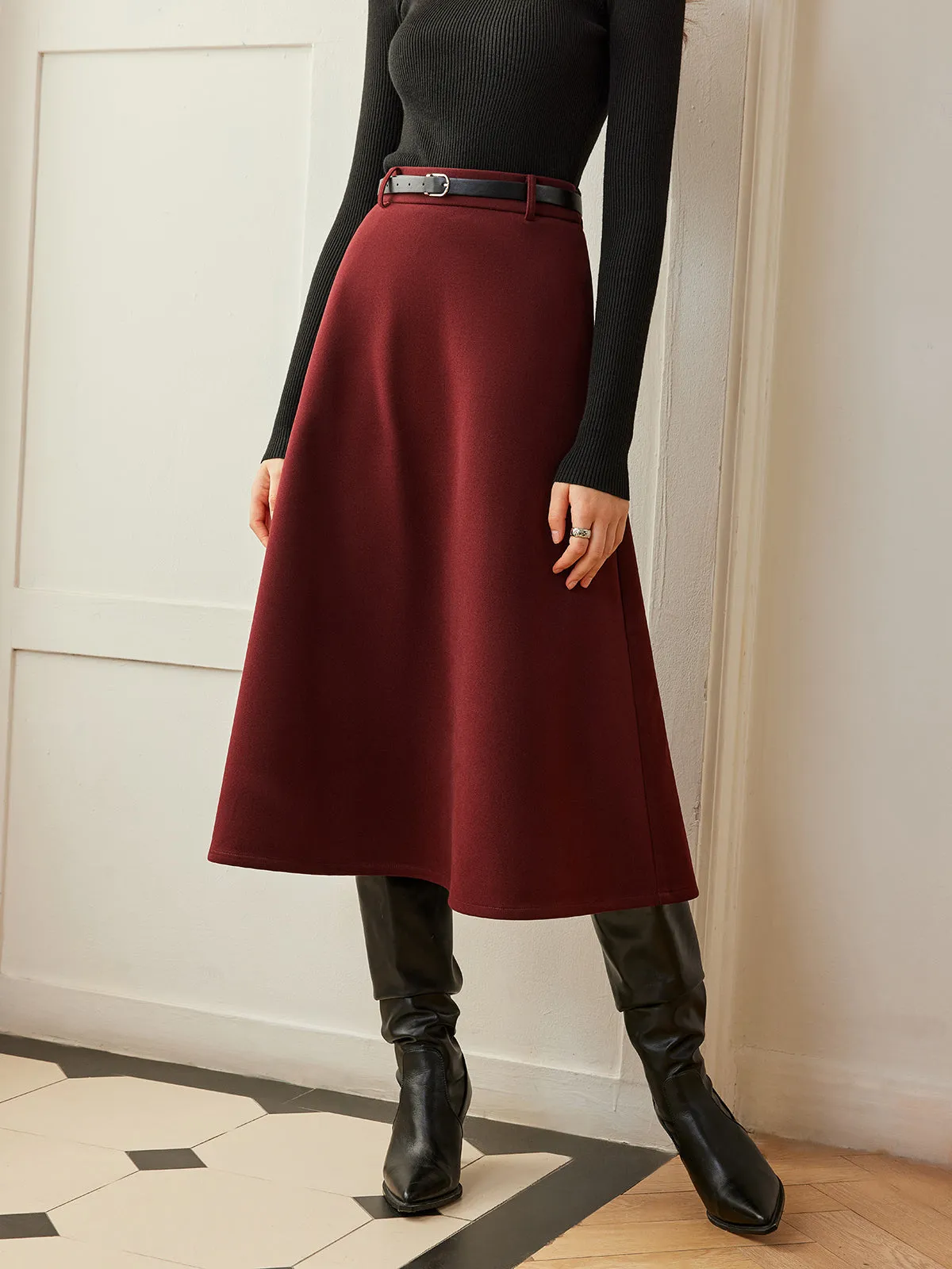 Umbrella Shape Belted Skirt