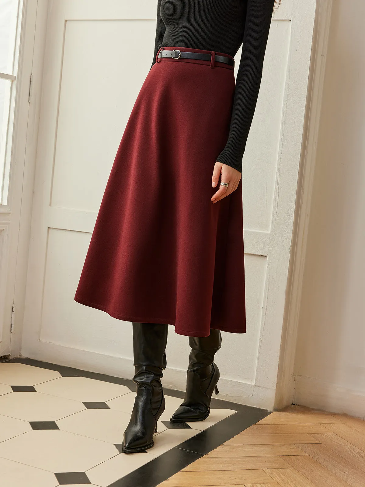 Umbrella Shape Belted Skirt